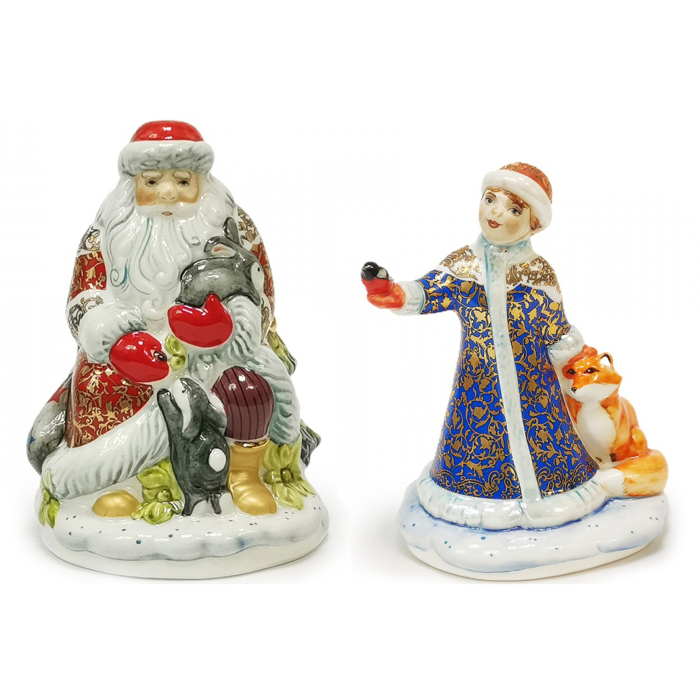 Набор новогодних фигурок из фарфора "Дед Мороз и Снегурочка"